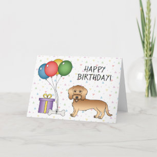 Cartão Dachshund de Cabelo Rijo Trigo Feliz Aniversário