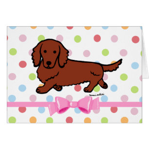 Cartão Dachshund de cabelos compridos vermelho 1