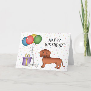 Cartão Dachshund de pelo liso vermelho Feliz aniversário