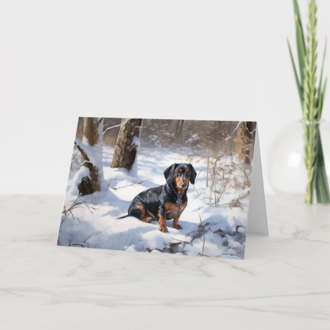 Cartão Dachshund Deixe Nevar Natal (Frente)