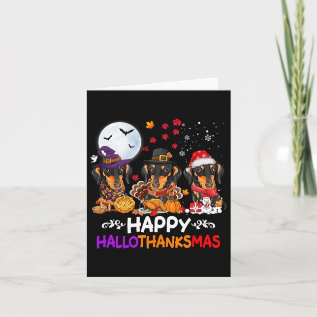 Cartão Dachshund Dog Natal Feliz Obrigados de Hallothankm (Frente)