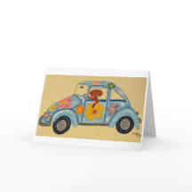 Dachshund em carro hippie