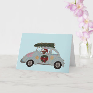 Cartão Dachshund em Carro Hippie no Natal