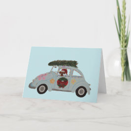 Cartão Dachshund em Carro Hippie no Natal