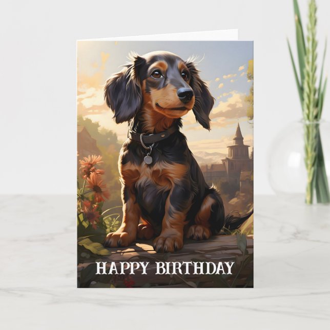Cartão Dachshund Em Um Aniversário De Cais (Frente)