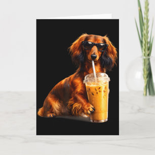 Cartão Dachshund engraçado bebendo café gelado amante do