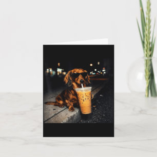 Cartão Dachshund Engraçado Bebendo Café Gelado Meme de Ca