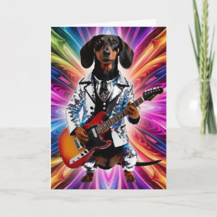 Cartão Dachshund Engraçado Estrela do Rock