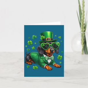 Cartão Dachshund engraçado trevo de st patricks day cacho