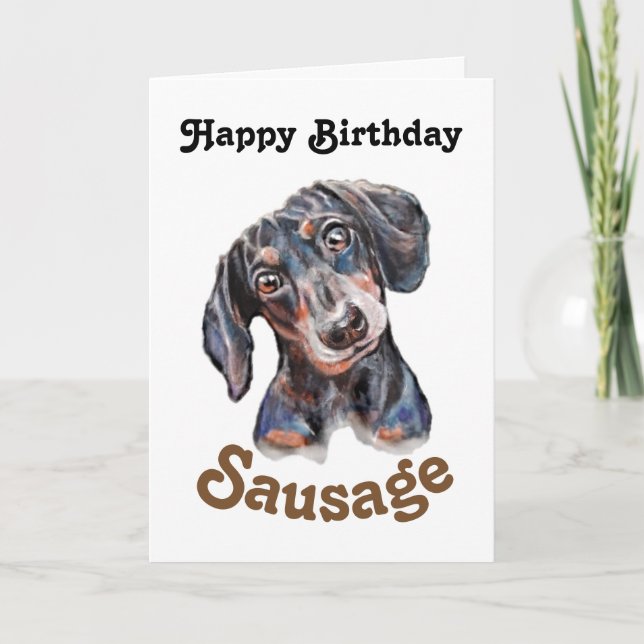 Cartão Dachshund "Feliz Aniversário da Salsicha" (Frente)