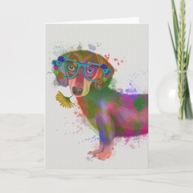 Cartão Dachshund & Glass Rainbow Splash (Frente)