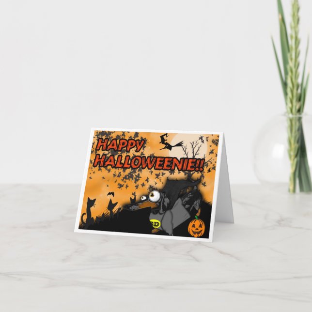 Cartão Dachshund Halloween Card Batdog and Superdog (Frente)