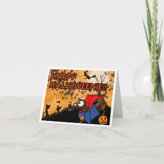 Cartão Dachshund Halloween Card Batdog and Superdog