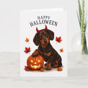 Cartão Dachshund Halloween Diabo Cão