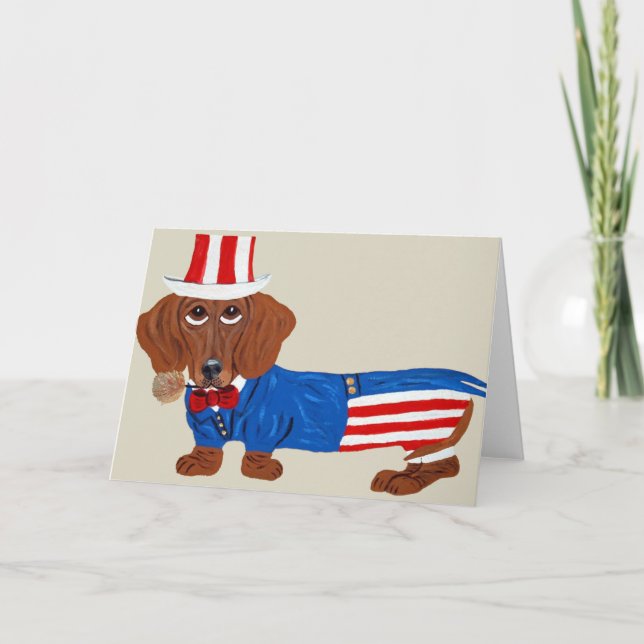 Cartão Dachshund In Uncle Sam Suit (Frente)