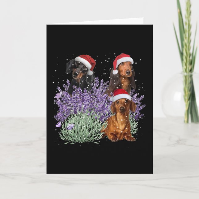 Cartão Dachshund Lavanda Flor Presente De Natal Para Ela (Frente)