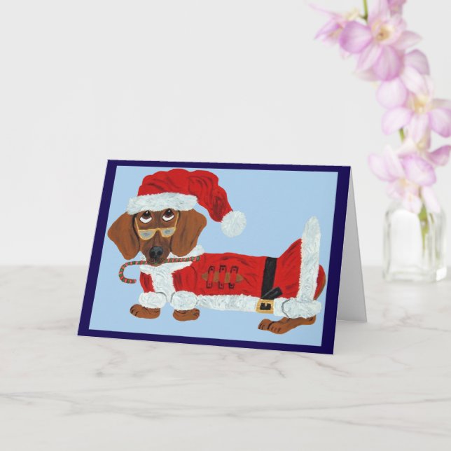 Cartão Dachshund Papai Noel com um Chiclete  (Orquídea)