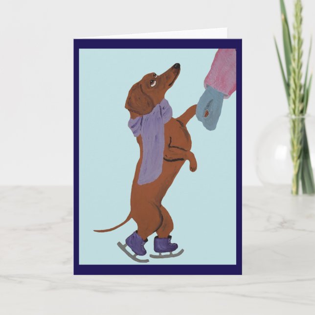 Cartão Dachshund patinando com a sua Mãe (Frente)