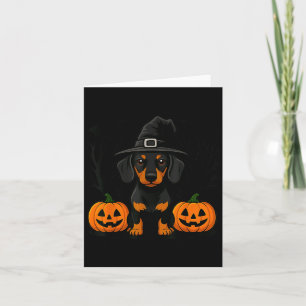 Cartão Dachshund Preto e Castanho de Halloween Bruxa Assu