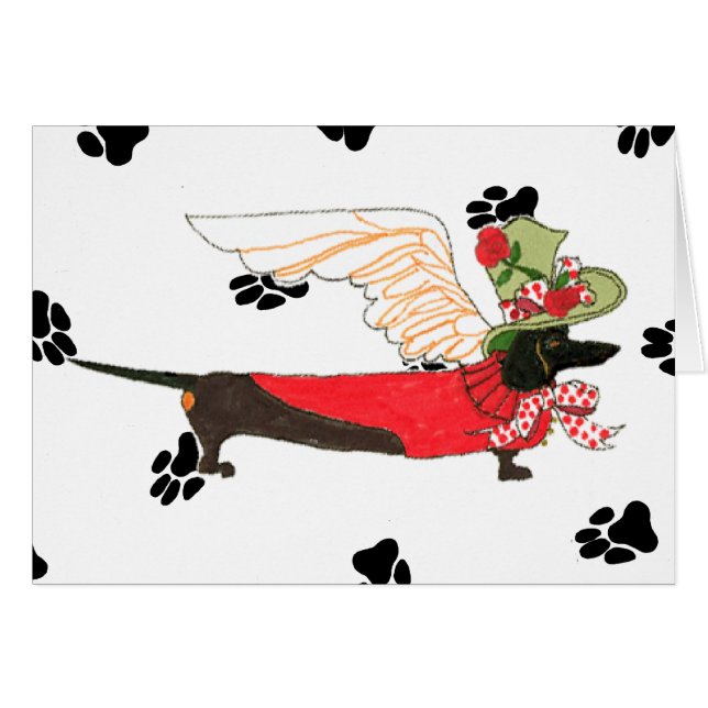 Cartão Dachshund preto "osso Mot " dos anjos de Gulliver (Frente Horizontal)