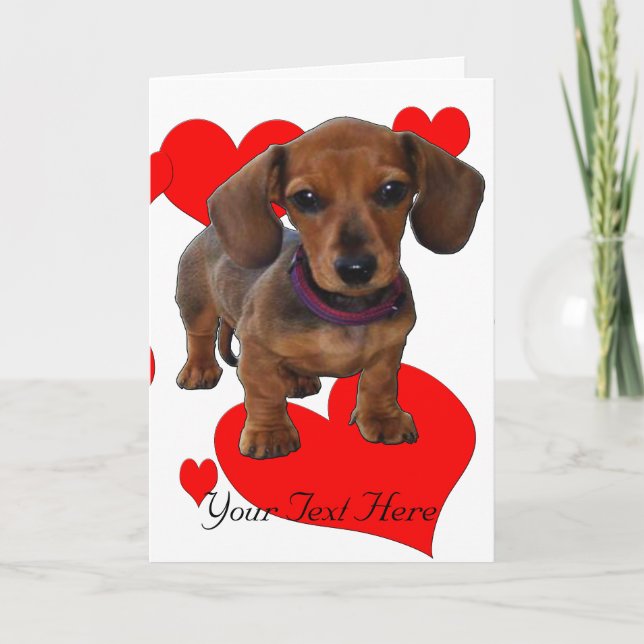 Cartão DACHSHUND Puppy com Corações (Frente)