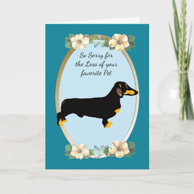 Cartão Dachshund Teal Floral Sympathy ou Pet Loss (Frente)