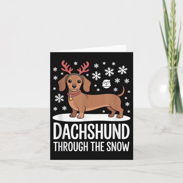 Cartão Dachshund Through The Snow Cute Reindeer Christmas (Frente)