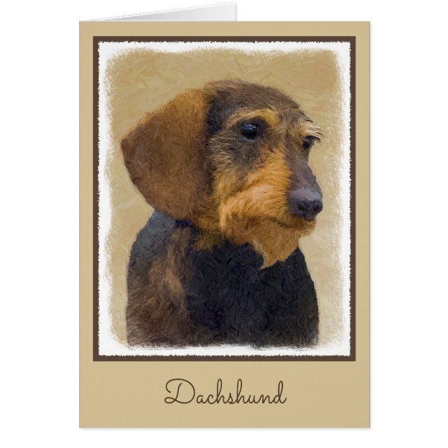 Cartão Dachshund (Wirehaired) Pintura Original para Cacho (Frente)