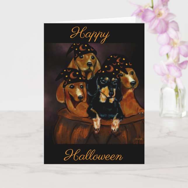 Cartão Dachshunds de Halloween (Orquídea)
