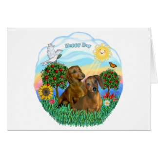 Cartão Dachshunds (dois vermelhos ou marrons)