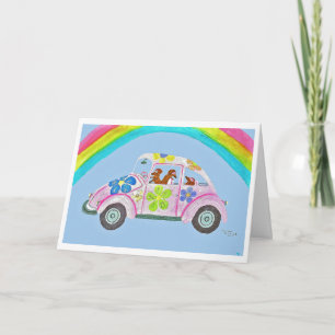 Cartão Dachshunds em um Carro Hippie