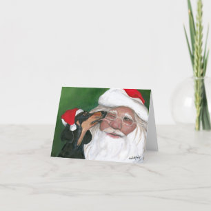 Cartão Dachshund's Kiss for Santa Dog Art Note Card