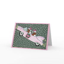 Dachshunds no Natal em um conversível rosa