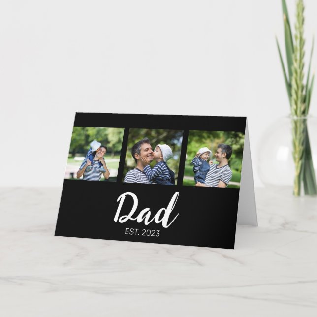 Cartão Dad Established Elegant Script Black 3 Photo (Frente)