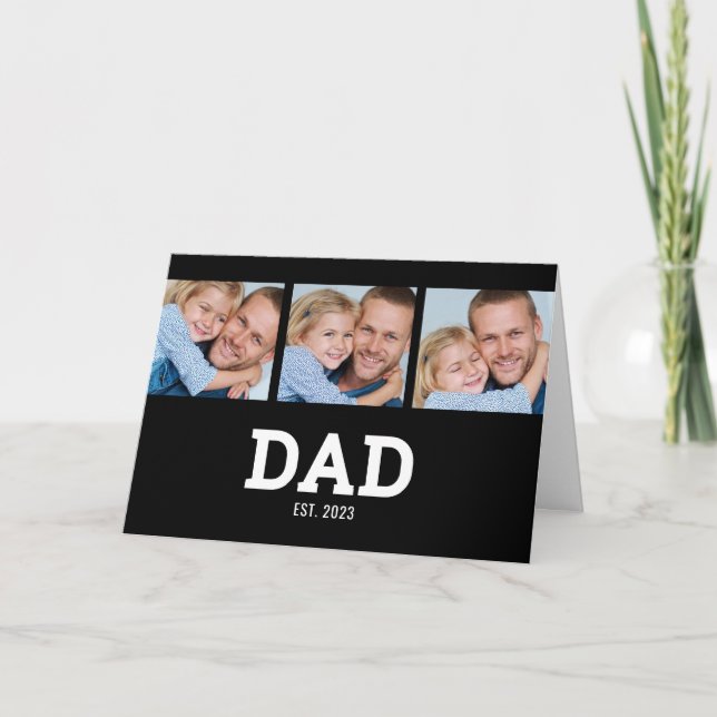 Cartão Dad Established Modern Black 3 Photo Father's Day (Frente)