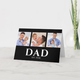 Cartão Dad Established Modern Black 3 Photo Father's Day