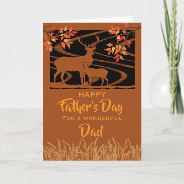Cartão Dad Father’s Day Deer in Field Fall Leaves (Frente)