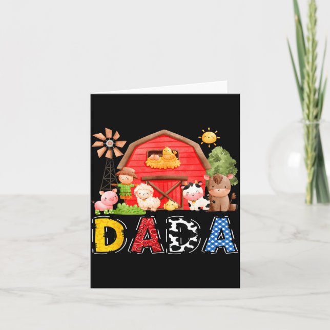 Cartão Dada Red Farm Cow Birthday Boy Matching Family Par (Frente)