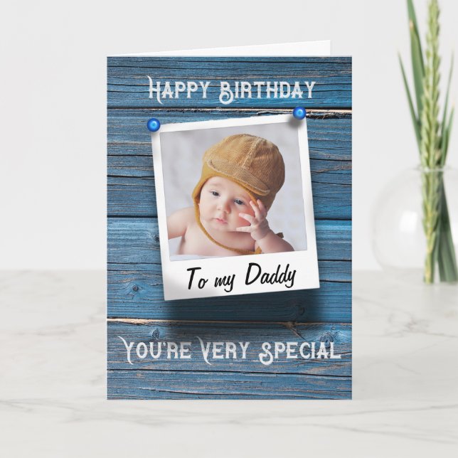 Cartão Daddy Happy Birthday Photo Template Rustic Blue (Frente)