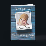 Cartão Daddy Happy Birthday Photo Template Rustic Blue<br><div class="desc">Happy birthday daddy Instagram photo template greeting card. Especially for that wonderful Daddy we have your photograph pinned on a rustic vintage retro blue wood background. Share all the love with an image special to Dad. A fun diy photograph gift idea that you can make yourself as a gift keepsake....</div>