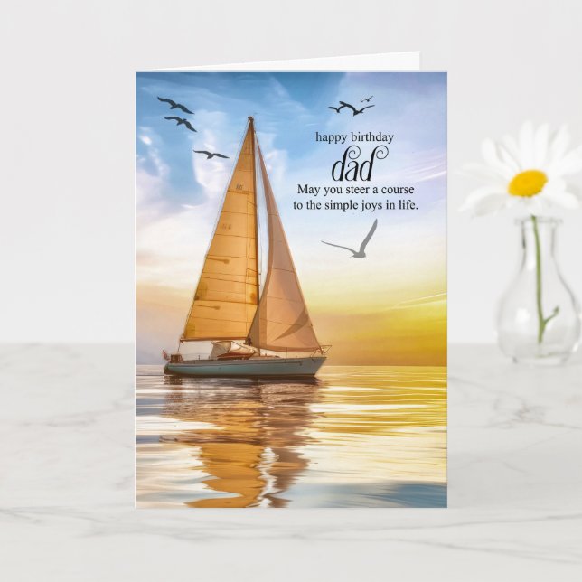 Cartão Dad's Birthday Nautical Sailboat Theme Seagulls (Planta pequena)