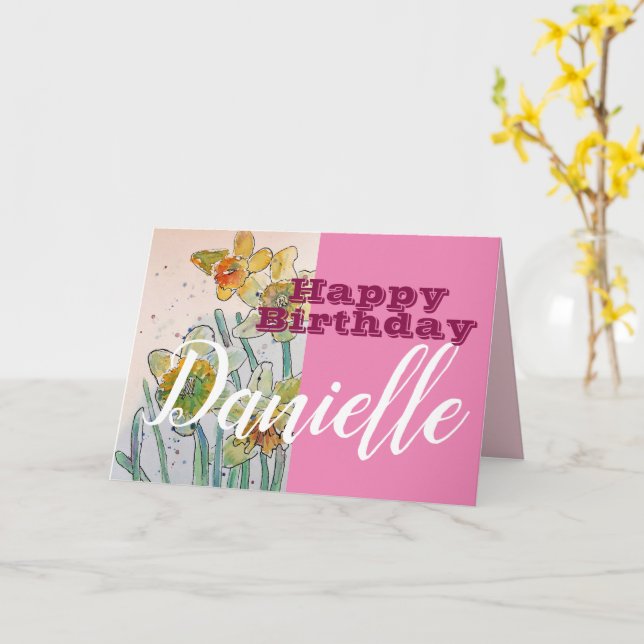Cartão Daffodil Flower Happy Birthday Womans Name Card (Flor Amarela)
