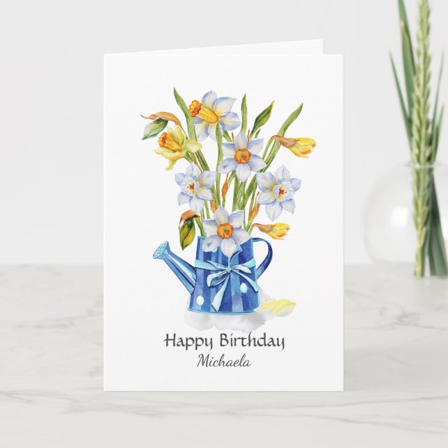 Cartão Daffodils bonito de Aquarelas em Jug Personalizado (Frente)