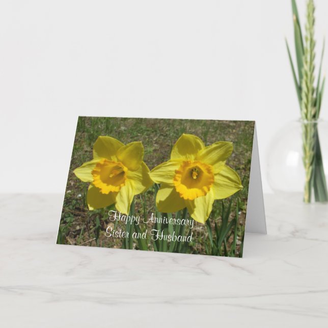 Cartão Daffodils for Sister and Husband-Anniversary (Frente)