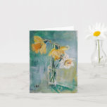 Cartão Daffodils Greeting Card<br><div class="desc">A fresh,  spring,  still life of three daffodils in a vase. 
Original artwork by Sally Hunt.

www.SallyHunt.co.uk</div>