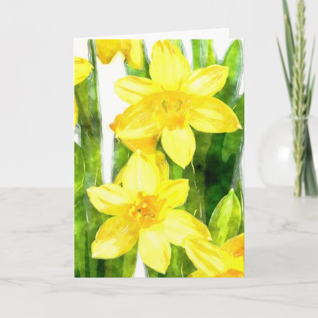 Cartão Daffodils Greeting Card in watercolor (Frente)