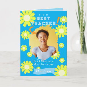 Cartão Daisy Best Teacher Photo Blue