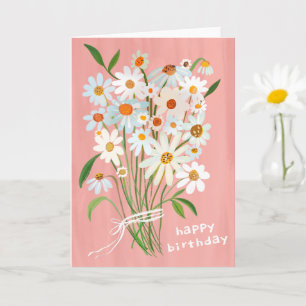 Cartão Daisy Buquê Happy Birthday - Gouache Pintado