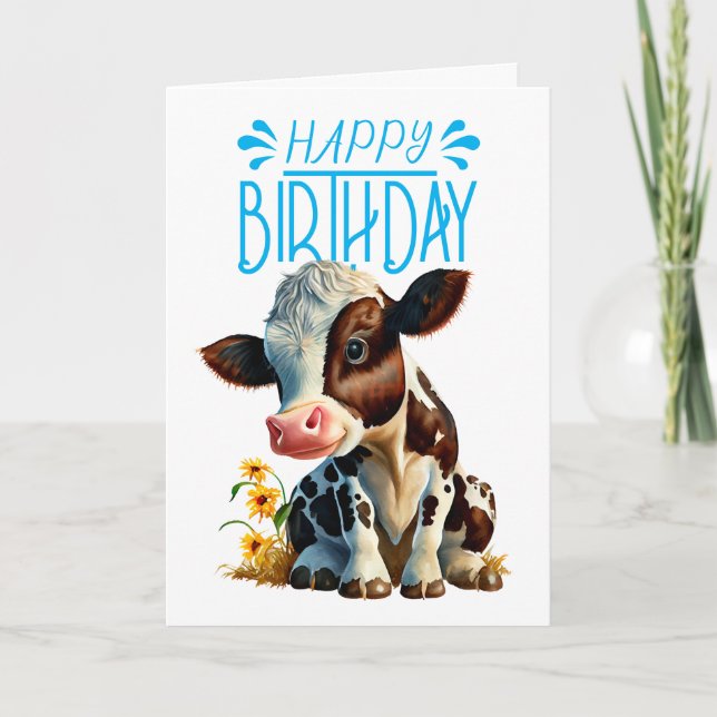 Cartão Daisy Cow Birthday Boy Blue (Frente)