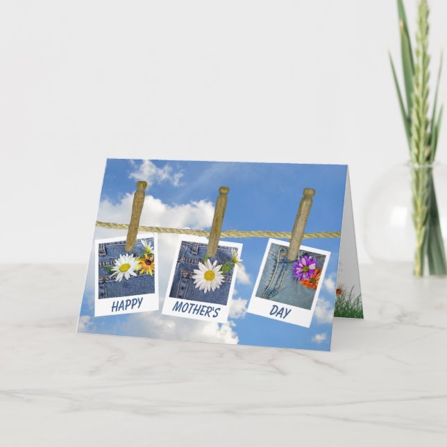 Cartão Daisy dia de as mães no bolso de jean azul (Frente)